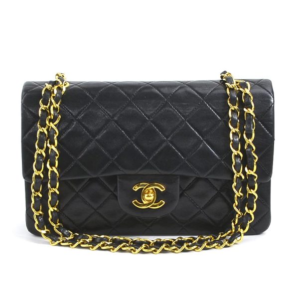 e58466g Chanel Matelasse Double Flap Leather Shoulder Bag Black