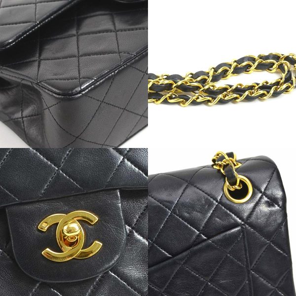 e58466g 6 c Chanel Matelasse Double Flap Leather Shoulder Bag Black