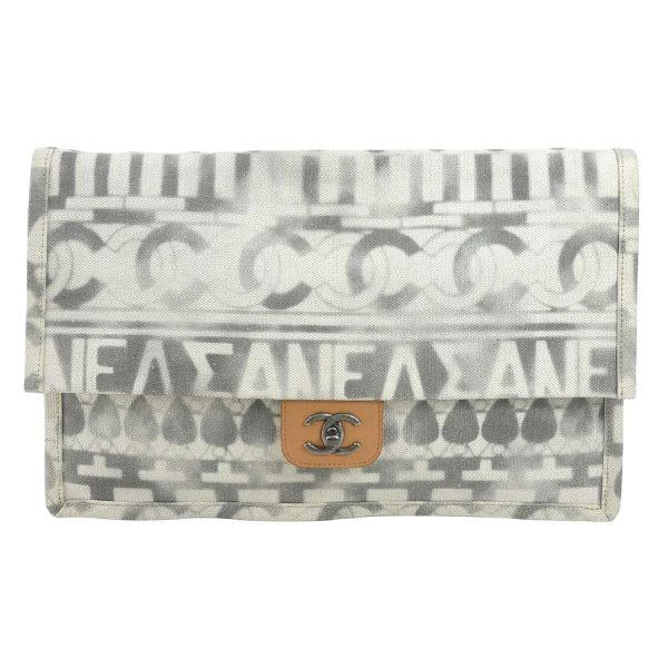 e58542g Chanel Canvas Clutch Bag Off White