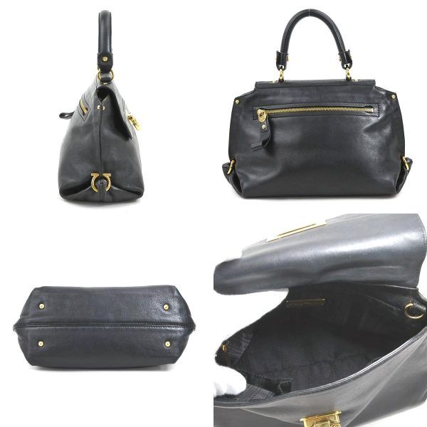 e58764i 1 c Salvatore Ferragamo Handbag Shoulder Bag Gancini Leather Black