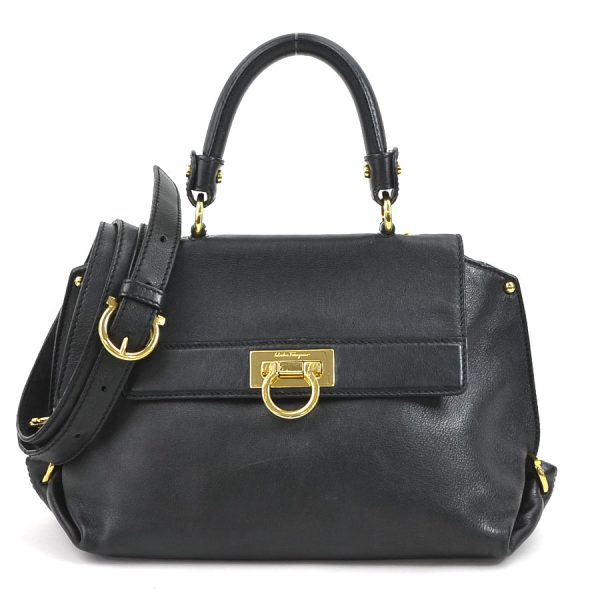 e58764i Salvatore Ferragamo Handbag Shoulder Bag Gancini Leather Black