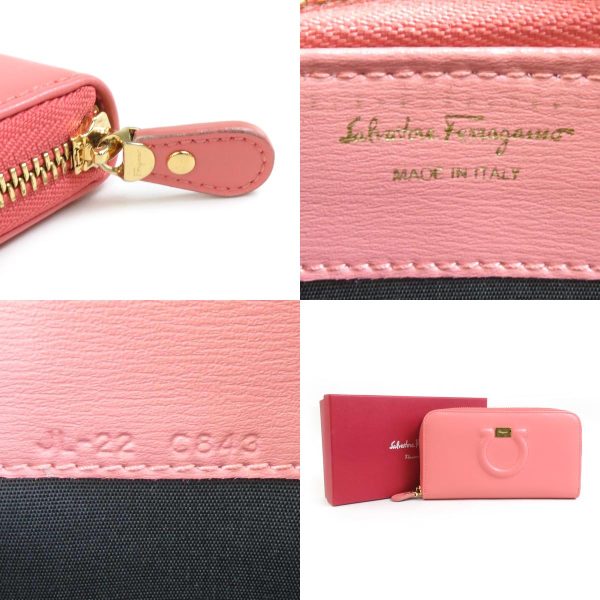 e58789a 4 c Salvatore Ferragamo Round Zipper Long Wallet Gancini Leather Pink