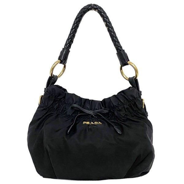 ec 18799 1 Prada Semi shoulder Handbag Leather Black Gold