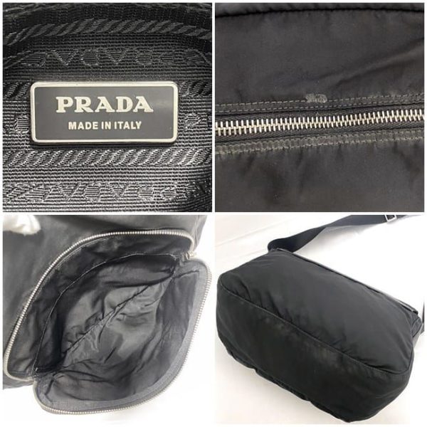 ec 19169 10 Prada Shoulder Tesuto Messenger Bag Leather Black