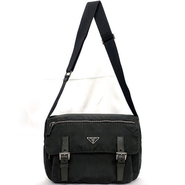 ec 19169 2 Prada Shoulder Tesuto Messenger Bag Leather Black