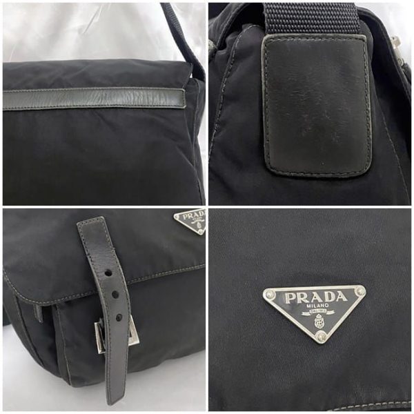 ec 19169 9 Prada Shoulder Tesuto Messenger Bag Leather Black