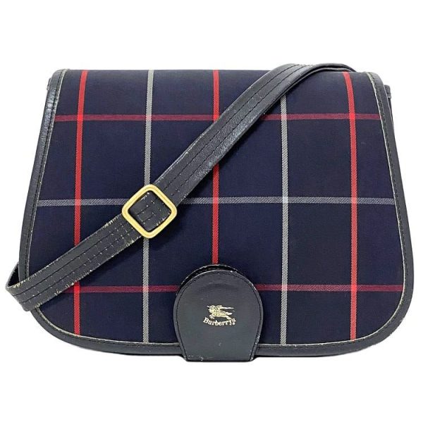 ec 19515 1 Burberry Nova Check Flap Leather Shoulder Bag Navy