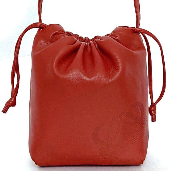 ec 19864 2 Loewe Drawstring Leather Shoulder Bag Red