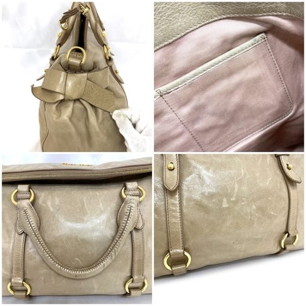 ec 20495 7 Miu Miu Cammeo Vitello Leather Handbag Beige