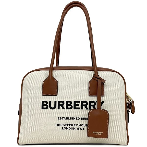 f12166 1 Burberry Key Crochette Medium Canvas Tote Bag Beige