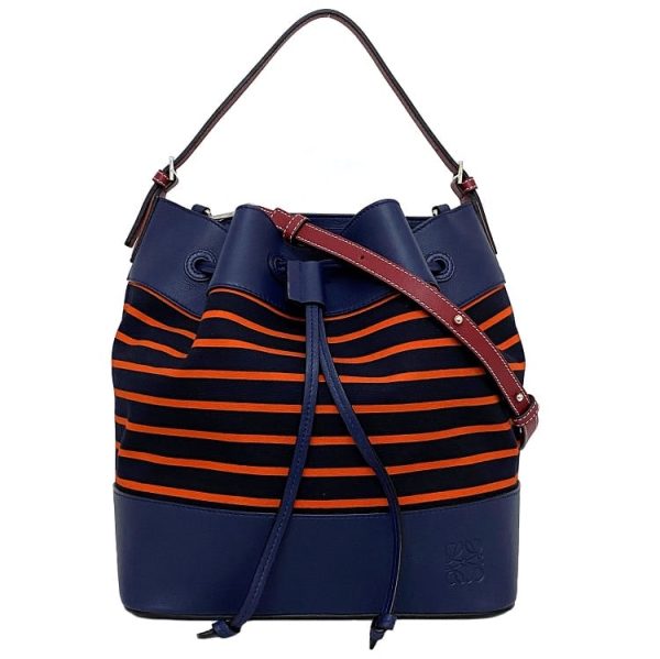 f16801 1 Loewe Midnight Stripe Leather Drawstring Bag Navy