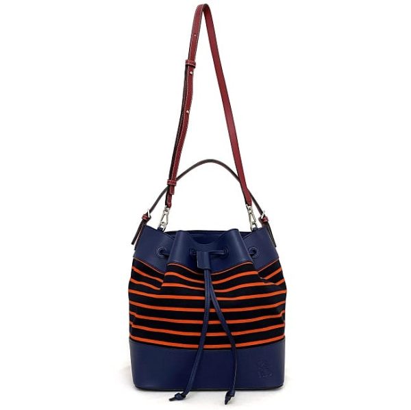 f16801 2 Loewe Midnight Stripe Leather Drawstring Bag Navy