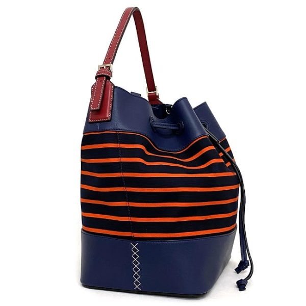 f16801 3 Loewe Midnight Stripe Leather Drawstring Bag Navy