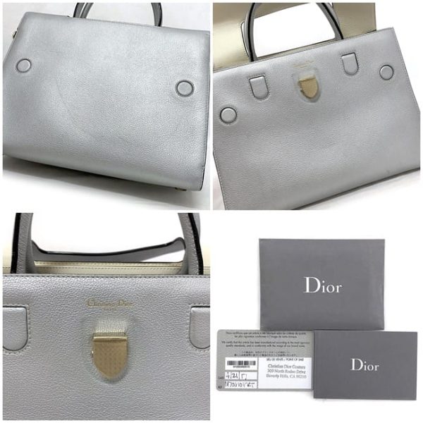 f17271 6 Christian Dior 2way Tote Shoulder Bag Silver Gold