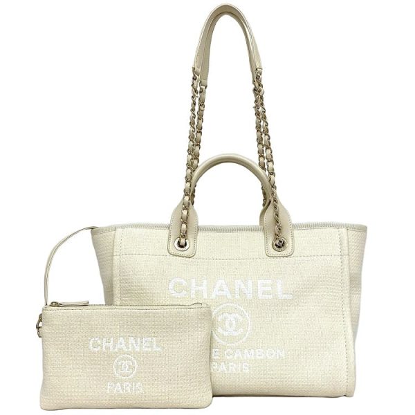 f17688 1 Chanel Deauville Mm Leather Tote Bag White