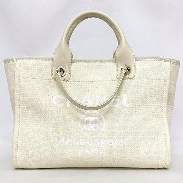 f17688 2 Chanel Deauville Mm Leather Tote Bag White