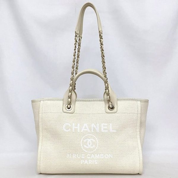 f17688 3 Chanel Deauville Mm Leather Tote Bag White