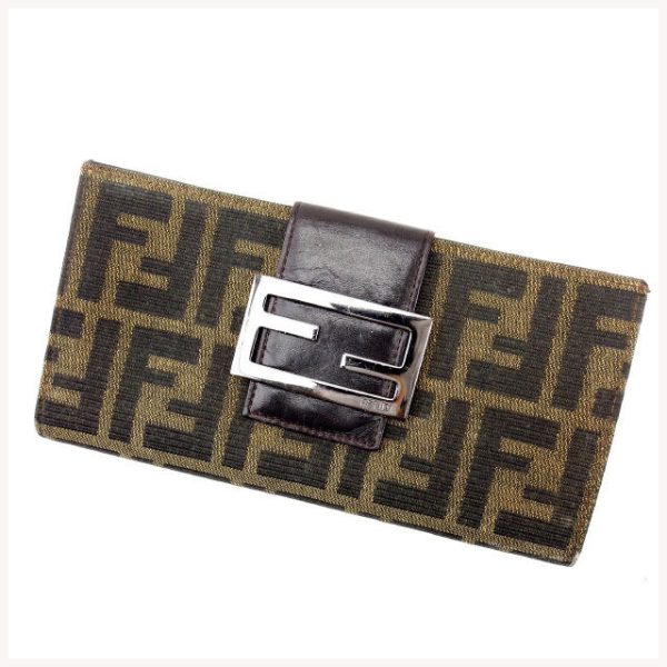 f695 Fendi W Hook Wallet Long Wallet Zucca Beige