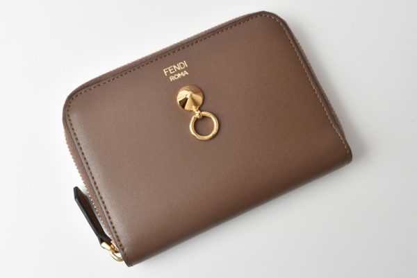 fd 19 015 2 Fendi Wallet Zipper Folding Wallet By The Way Calf Leather Brown