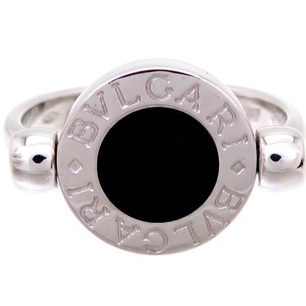 fdh81616 5 Bvlgari Flip Diamond x Onyx Womens Ring 750 White Gold No 4