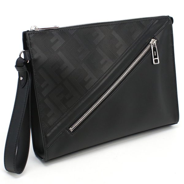 fen7va491041 1 Fendi Leather Shadow Diagonal Clutch Bag Black