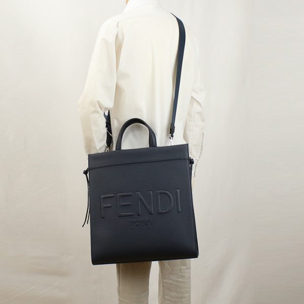 fen7va583011 b Fendi Leather Tote Bag Navy