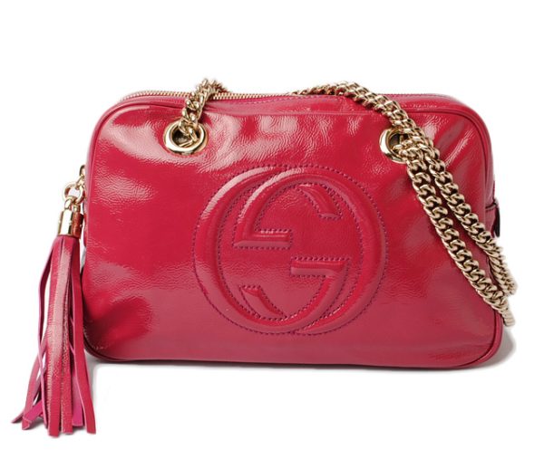 g 18 009 1 GUCCI Chain Shoulder Bag Soho Interlocking G Leather Fuchsia