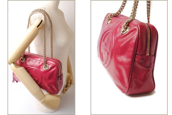 g 18 009 2 GUCCI Chain Shoulder Bag Soho Interlocking G Leather Fuchsia