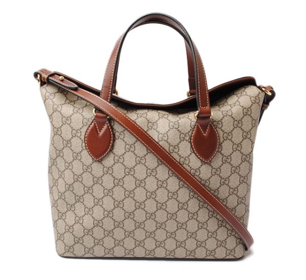 g 18 012 11 Gucci GG Supreme Canvas Tote Shoulder Bag Brown Beige