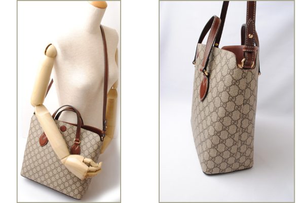 g 18 012 2 Gucci GG Supreme Canvas Tote Shoulder Bag Brown Beige