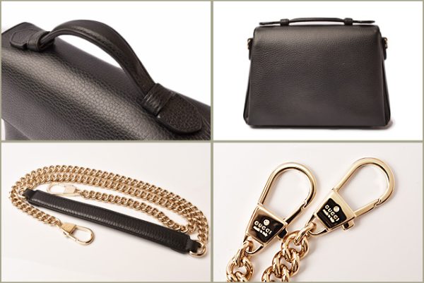 g 18 028 4 Gucci Interlocking G Top Handle Chain Shoulder Bag Black Gold