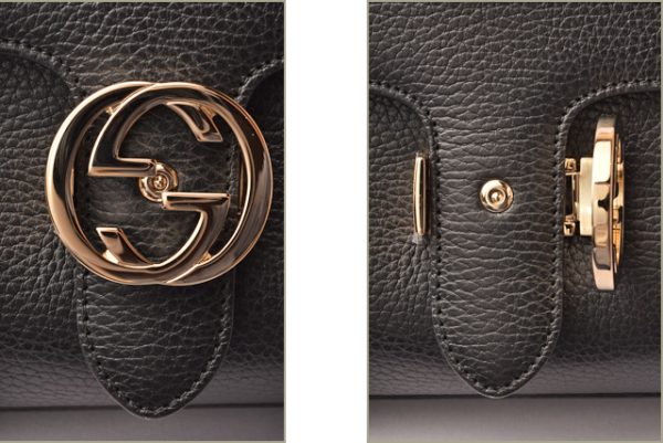 g 18 028 6 Gucci Interlocking G Top Handle Chain Shoulder Bag Black Gold