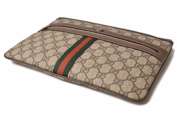 g 19 009 4 Gucci Pouch GG Supreme Leather Clutch Bag Brown