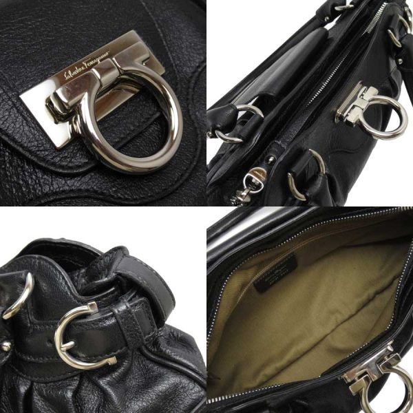 g1502c 3 Salvatore Ferragamo Handbag Gancini Leather Black