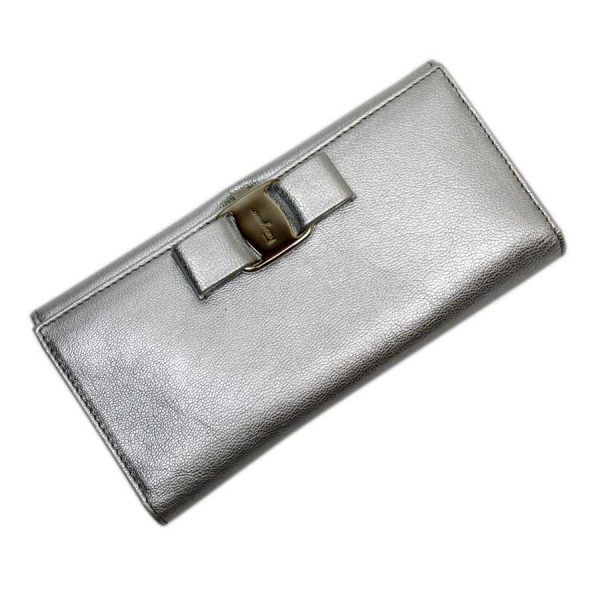 g1681b 1 Salvatore Ferragamo Bifold Long Wallet Leather Silver