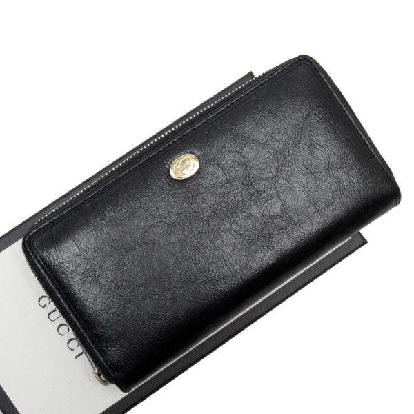 g2022a 1 Gucci Leather Round Zipper Long Wallet Black