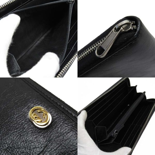 g2022a 2 Gucci Leather Round Zipper Long Wallet Black