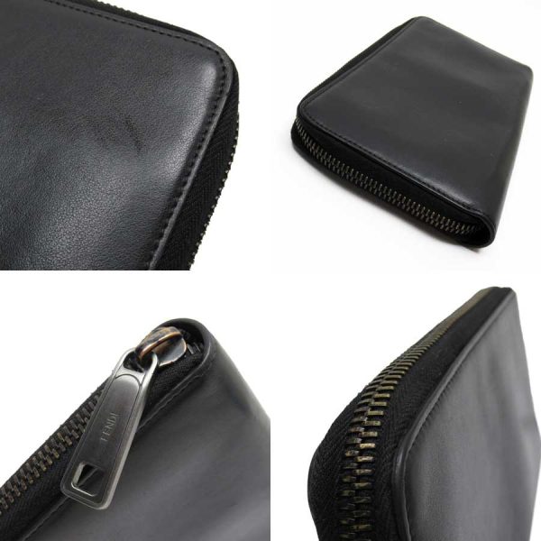 g2410a 2 Fendi Leather Round Zipper Long Wallet Black