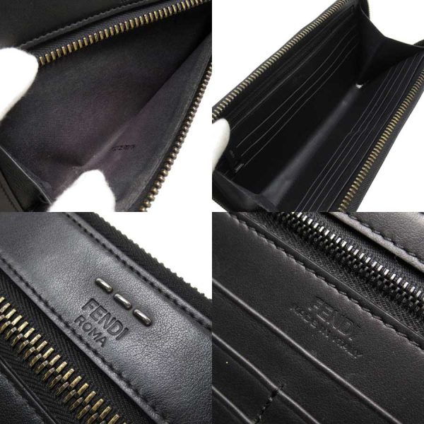 g2410a 3 Fendi Leather Round Zipper Long Wallet Black