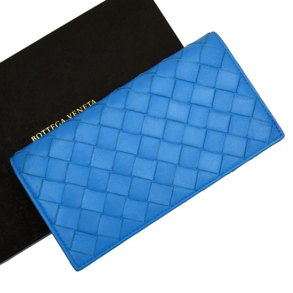 g3084a Bottega Veneta Bifold Long Wallet Intrecciato Leather Blue