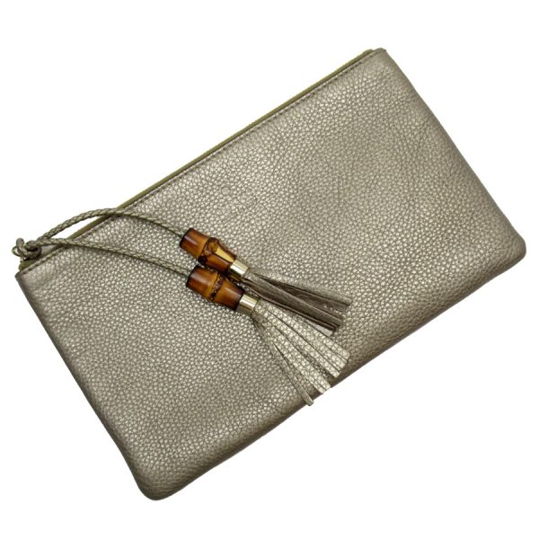 g3130a Gucci Leather Bamboo Multi Case Clutch Gray