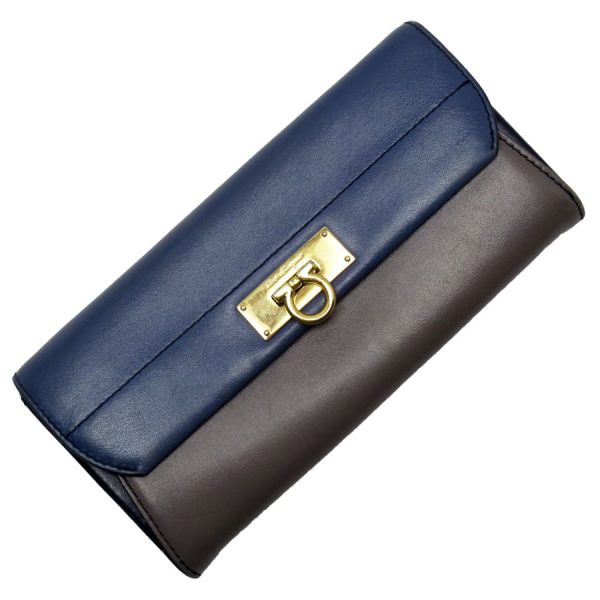 g3386a Salvatore Ferragamo Long Wallet Gancini Leather Gray Blue