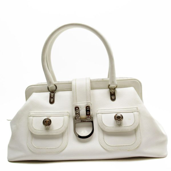 g3490a Dior Zipper Closure Charm Leather Handbag White