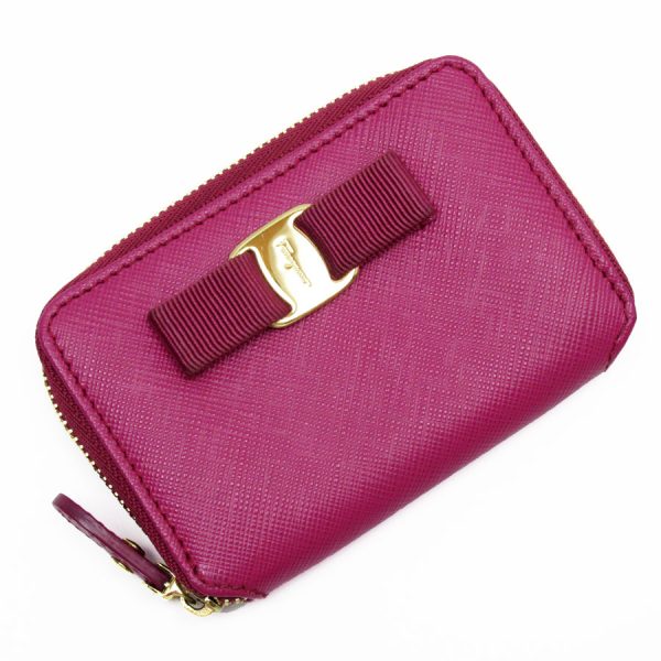 g3798g Salvatore Ferragamo Coin Case Rose Ribbon Leather Pink