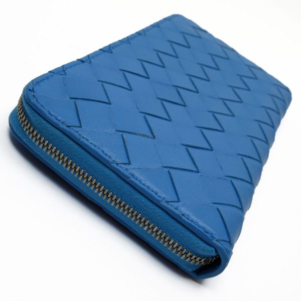 g3923a 1 Bottega Veneta Round Zipper Long Wallet Intrecciato Leather Blue