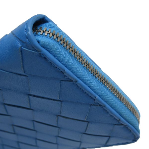 g3923a 3 Bottega Veneta Round Zipper Long Wallet Intrecciato Leather Blue