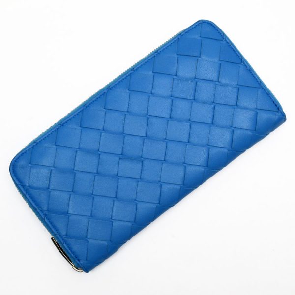 g3923a Bottega Veneta Round Zipper Long Wallet Intrecciato Leather Blue