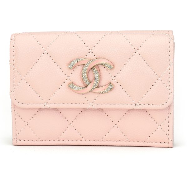 gch2404190003 1 Chanel Trifold Wallet Caviar Skin Pink