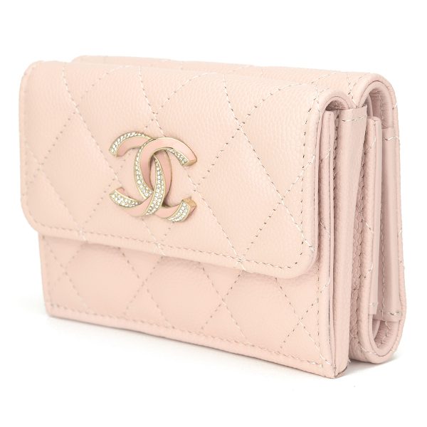 gch2404190003 4 Chanel Trifold Wallet Caviar Skin Pink