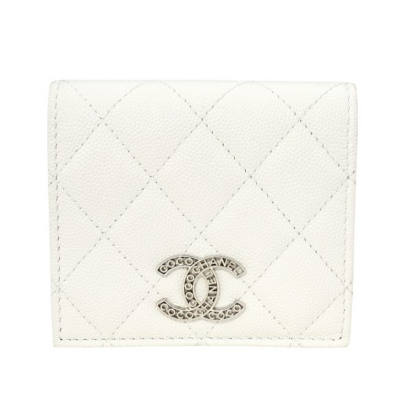 gch2405100012 1 Chanel Bifold Wallet Caviar Skin White